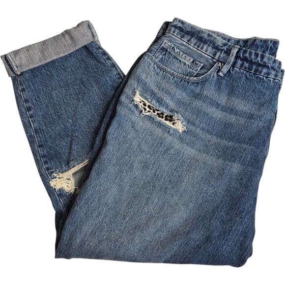 Good American‎ Good Vintage Distressed Jeans Leopard Print Detailing Size 16 - Picture 2 of 15
